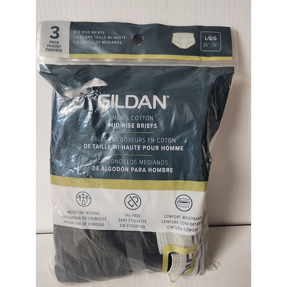 Gildan Men's Cotton Mid Rise Briefs, 3 Pack, Multi Color, Large NEW